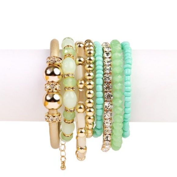 Mint/Gold stackable bracelets - Picture 7 of 7